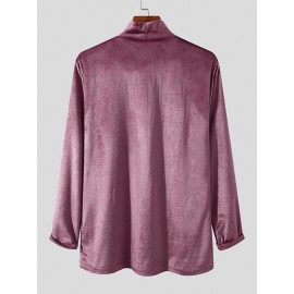 Men Suede High Neck Long Sleeve T-Shirt