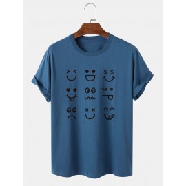 Mens Cartoon Expression Print Crew Neck Cotton Short Sleeve T-Shirts