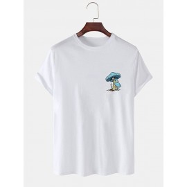 Mens 100% Cotton Mushroom Pattern Plain Short Sleeve T-Shirt