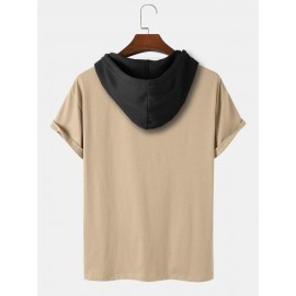 Mens Plum Bossom Character Print Contrast Short Sleeve Hooded T-Shirts