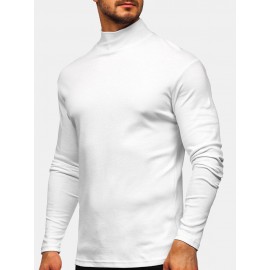 Mens Solid Color High Neck Plain Basics Long Sleeve T-Shirts