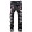 Men's Washed Pattern Patchwork Buttons Distressed Jeans
