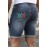 Blue Figure Letter Printed Skinny Fit Men's Denim Shorts