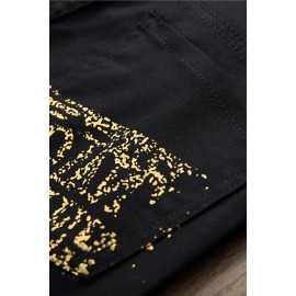 Black Letter Printed Buttoned Straight Leg Men's Jeans