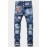 Men's Badge Pattern Patchwork Paint Splash Slim-fit Jeans