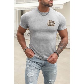 Gray Men's Crew Neck T-shirt with Leopard Letters Print