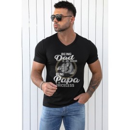 Black Dad Papa Letter Graphic Print Men's V Neck T Shirt