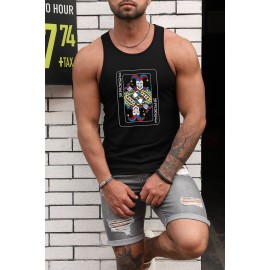 Black Men's Poker Print Tank Top