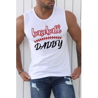 White Baseball Daddy Graphic Print Crew Neck Men's Tank Top