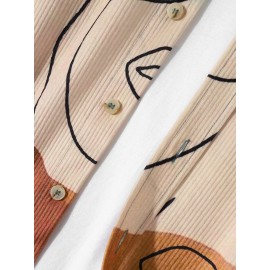 Mens Corduroy Art Printed Colorful Long Sleeve Front Buttons Shirts