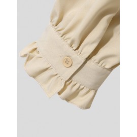 Mens Puff Sleeve Ruffle Neck Button Shirt