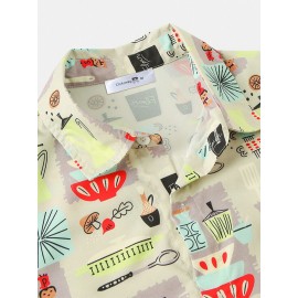 ChArmKpr Mens Colorful Element Pattern Print Loose Light Short Sleeve Shirts