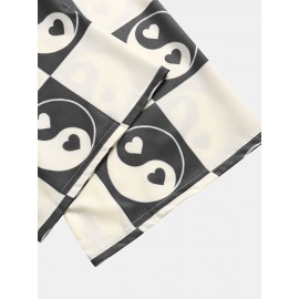 Mens Heart Yin Yang Pattern Open Front Casual Loose Kimono