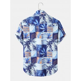 Mens Tropical Plant Graphics Holiday Short Sleeve Shirts With Pocket
