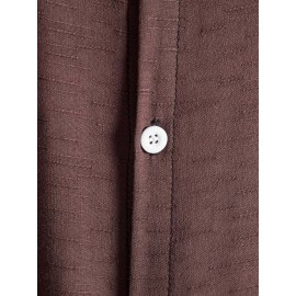 Mens Pure Color Lapel Button Up Cotton Basics Short Sleeve Shirts