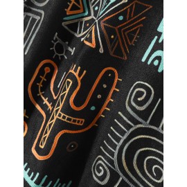 Men Ethnic Ornament Printed Long Sleeve Front Buttons Shirts