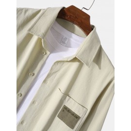 Mens Patchwork Letter Embroidered 100% Cotton Casual Long Sleeve Shirts